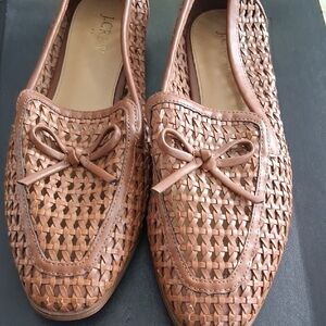 J. Crew Woven Leather Loafers in Cognac Brown